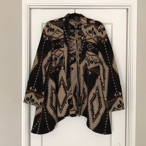 Brown and tan wool wrap coat